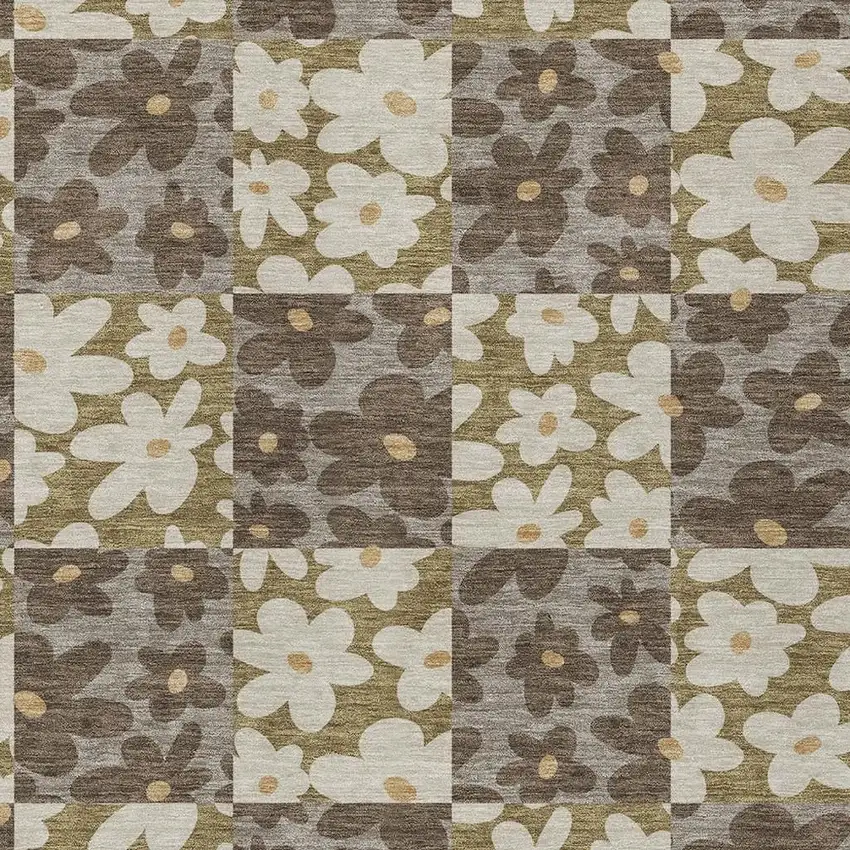 Chocolate And Brown Floral Washable Indoor Outdoor Area Rug Photo 2