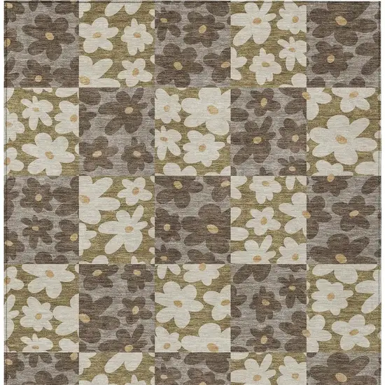 Chocolate And Brown Floral Washable Indoor Outdoor Area Rug Photo 3