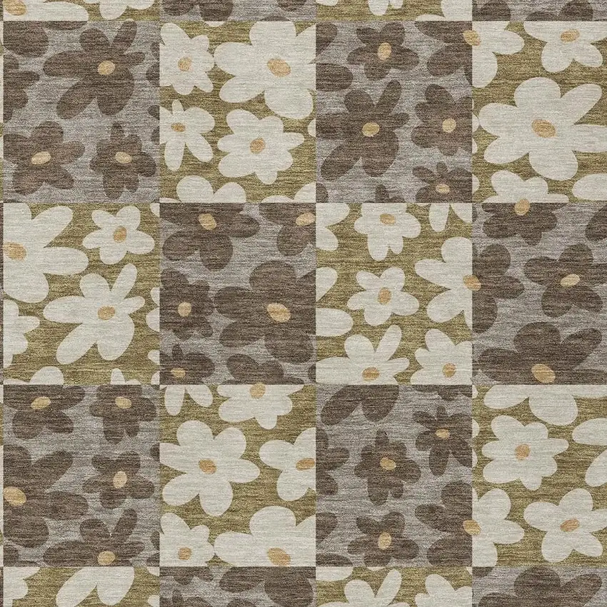 Chocolate And Brown Floral Washable Indoor Outdoor Area Rug Photo 2