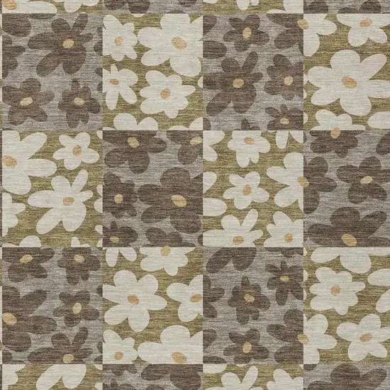 Chocolate And Brown Floral Washable Indoor Outdoor Area Rug Photo 2