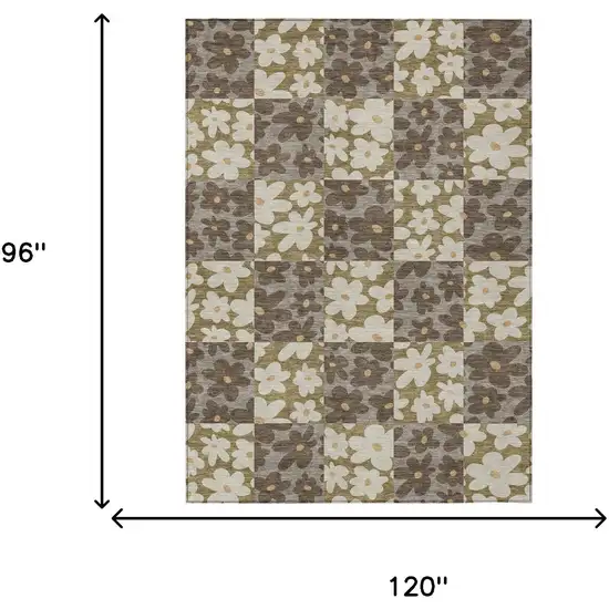 Chocolate And Brown Floral Washable Indoor Outdoor Area Rug Photo 6