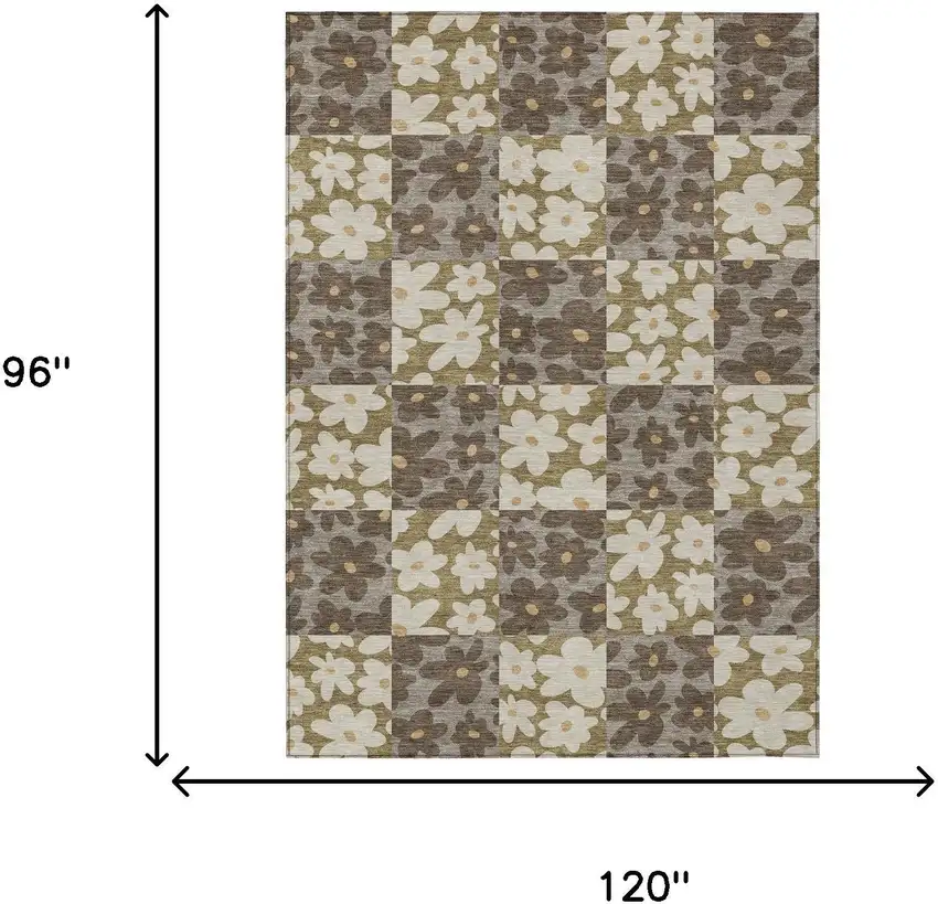 Chocolate And Brown Floral Washable Indoor Outdoor Area Rug Photo 6