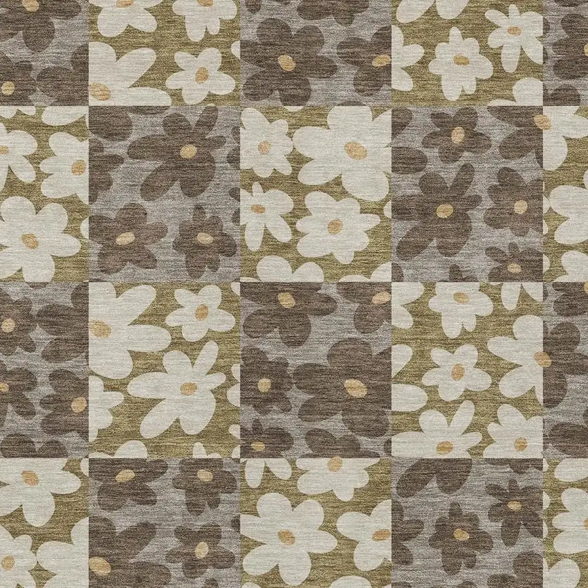 Chocolate And Brown Floral Washable Indoor Outdoor Area Rug Photo 2