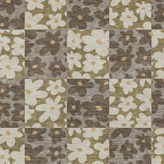 Chocolate And Brown Floral Washable Indoor Outdoor Area Rug Photo 2