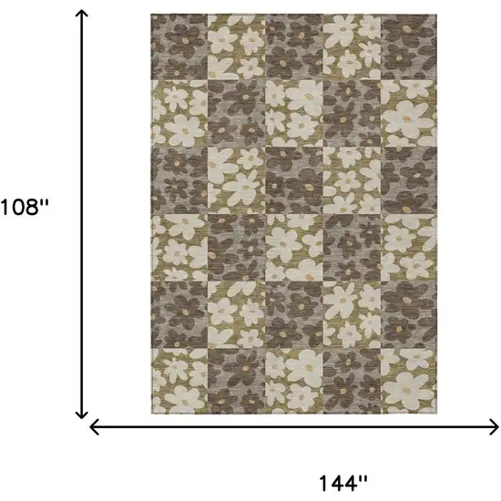 Chocolate And Brown Floral Washable Indoor Outdoor Area Rug Photo 6