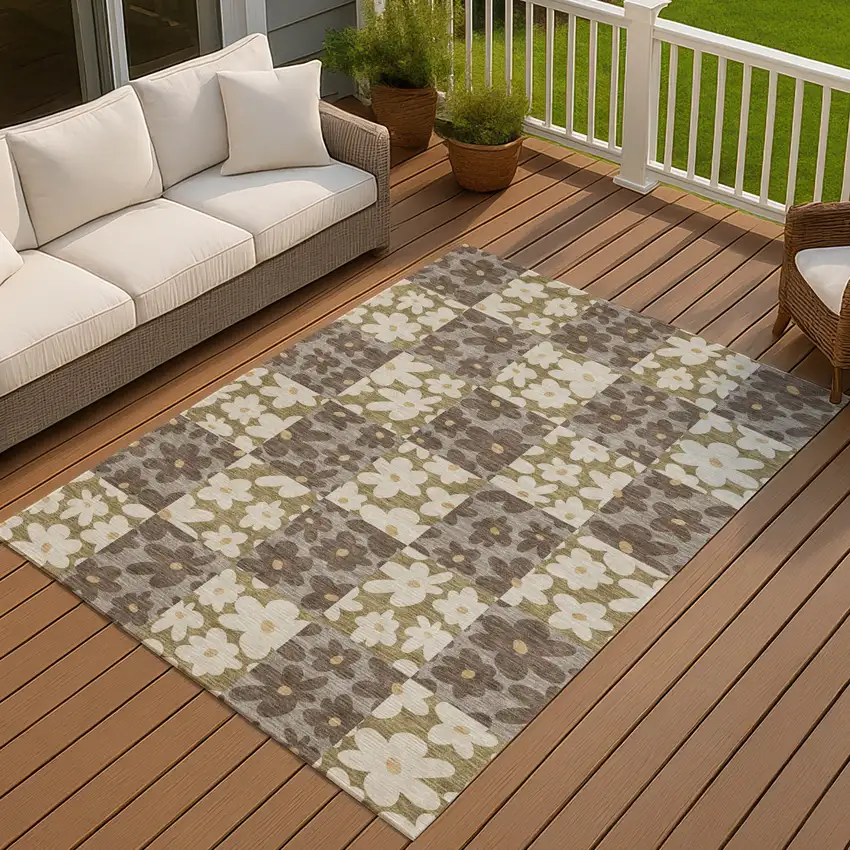 Chocolate And Brown Floral Washable Indoor Outdoor Area Rug Photo 7