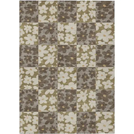 Chocolate And Brown Floral Washable Indoor Outdoor Area Rug Photo 1