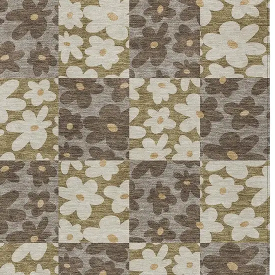Chocolate And Brown Floral Washable Indoor Outdoor Area Rug Photo 2