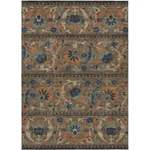 Photo of Chocolate And Brown Floral Washable Indoor Outdoor Area Rug