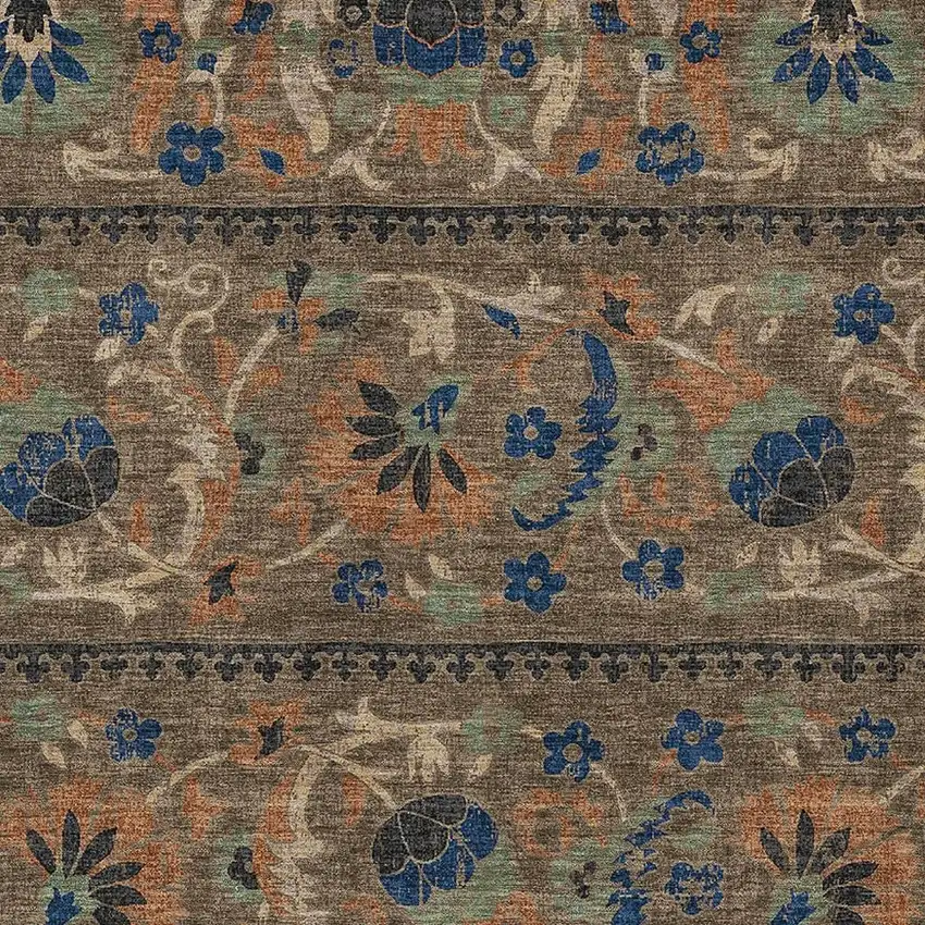 Chocolate And Brown Floral Washable Indoor Outdoor Area Rug Photo 2