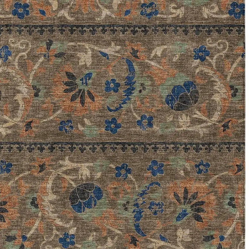 Chocolate And Brown Floral Washable Indoor Outdoor Area Rug Photo 2