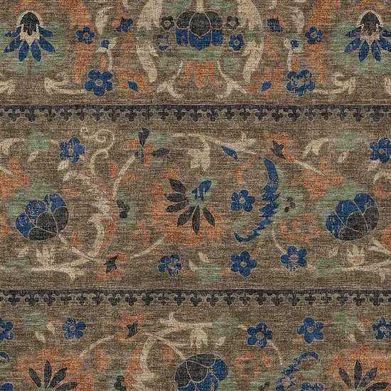 Chocolate And Brown Floral Washable Indoor Outdoor Area Rug Photo 2