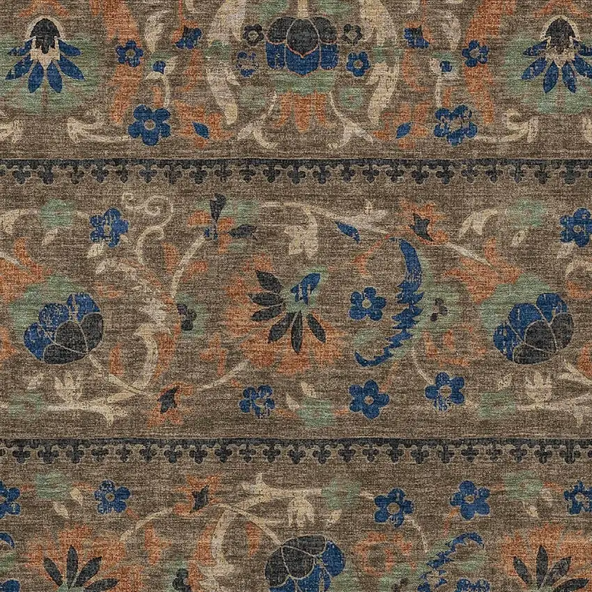 Chocolate And Brown Floral Washable Indoor Outdoor Area Rug Photo 2