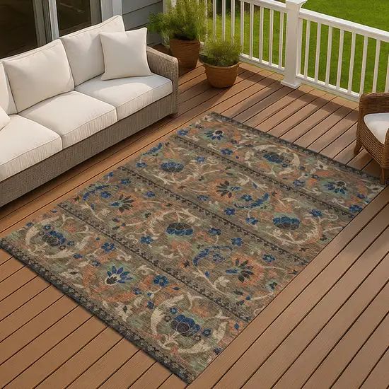 Chocolate And Brown Floral Washable Indoor Outdoor Area Rug Photo 7