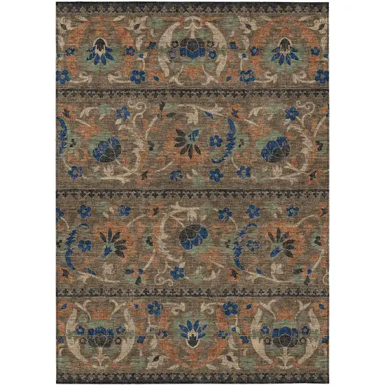Chocolate And Brown Floral Washable Indoor Outdoor Area Rug Photo 1