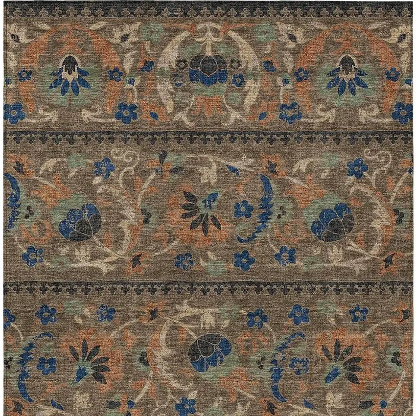 Chocolate And Brown Floral Washable Indoor Outdoor Area Rug Photo 3