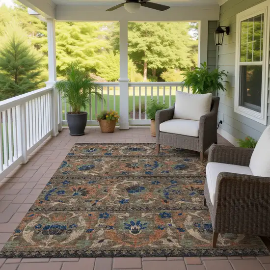 Chocolate And Brown Floral Washable Indoor Outdoor Area Rug Photo 4