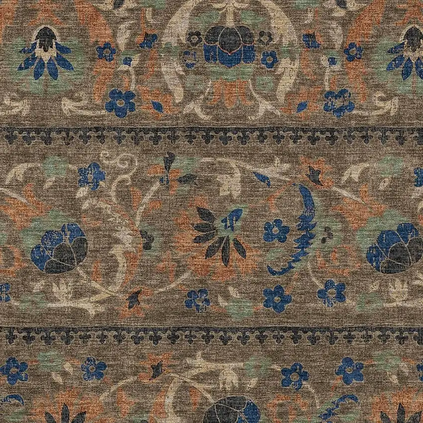 Chocolate And Brown Floral Washable Indoor Outdoor Area Rug Photo 2