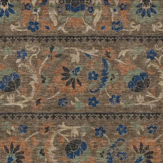 Chocolate And Brown Floral Washable Indoor Outdoor Area Rug Photo 2