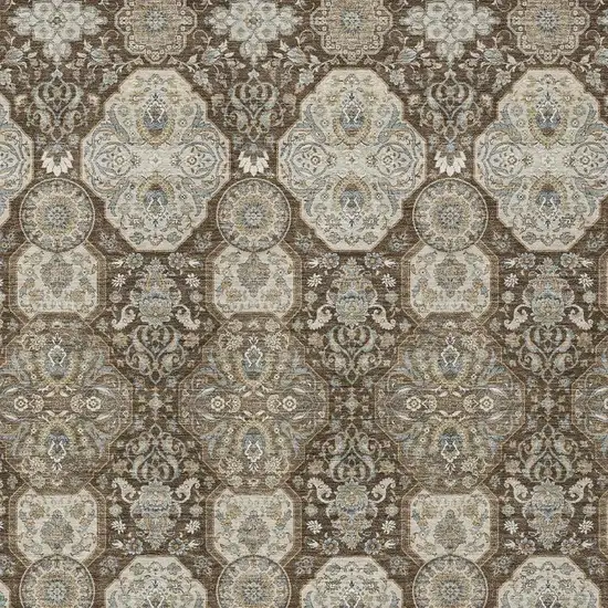 Chocolate And Brown Floral Washable Indoor Outdoor Area Rug Photo 3