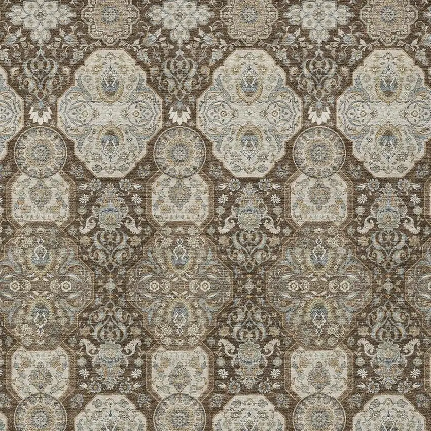 Chocolate And Brown Floral Washable Indoor Outdoor Area Rug Photo 3