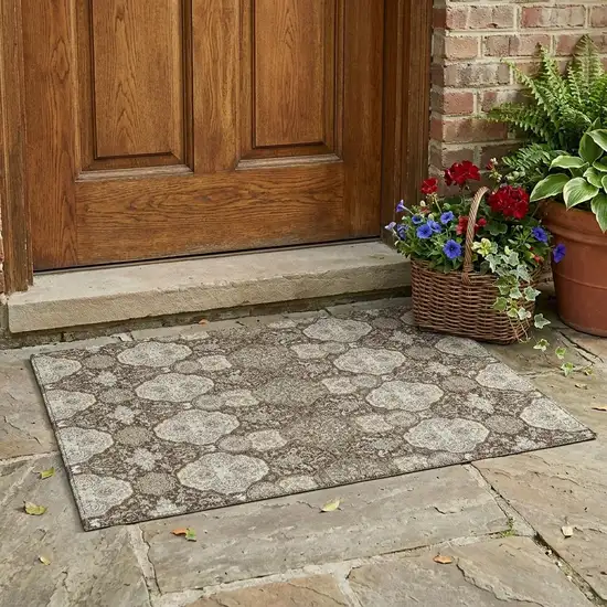 Chocolate And Brown Floral Washable Indoor Outdoor Area Rug Photo 1