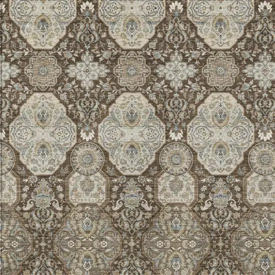 Chocolate And Brown Floral Washable Indoor Outdoor Area Rug Photo 3