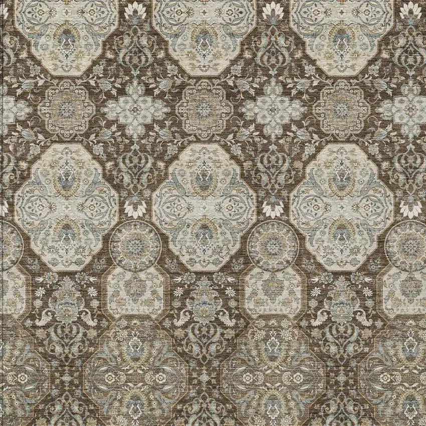 Chocolate And Brown Floral Washable Indoor Outdoor Area Rug Photo 3