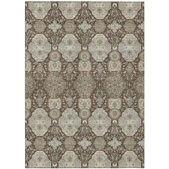 Chocolate And Brown Floral Washable Indoor Outdoor Area Rug Photo 2