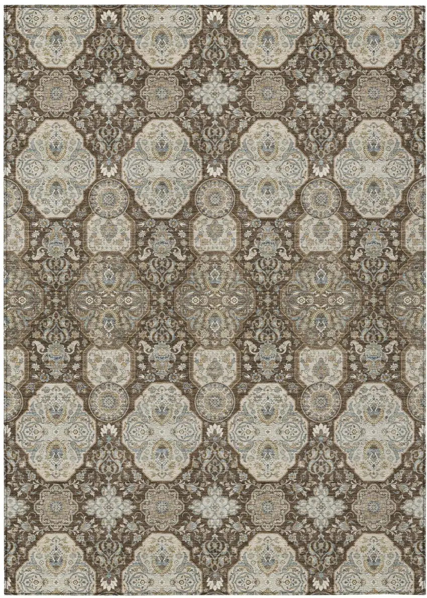 Chocolate And Brown Floral Washable Indoor Outdoor Area Rug Photo 2