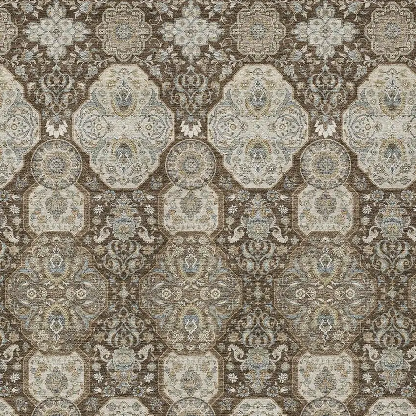 Chocolate And Brown Floral Washable Indoor Outdoor Area Rug Photo 3