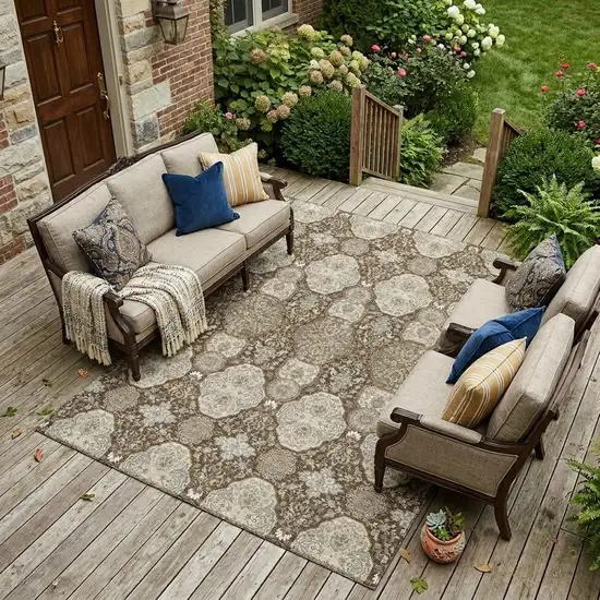 Chocolate And Brown Floral Washable Indoor Outdoor Area Rug Photo 1