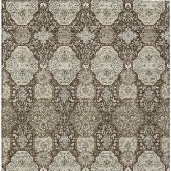 Chocolate And Brown Floral Washable Indoor Outdoor Area Rug Photo 4