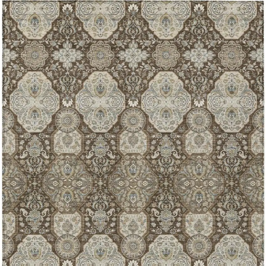 Chocolate And Brown Floral Washable Indoor Outdoor Area Rug Photo 4