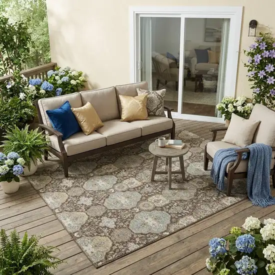 Chocolate And Brown Floral Washable Indoor Outdoor Area Rug Photo 1