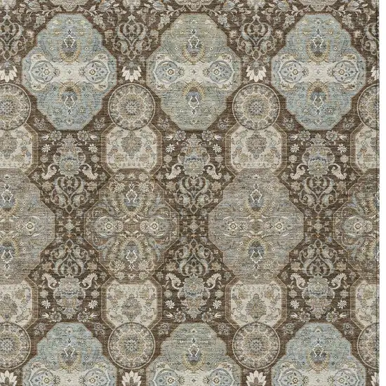 Chocolate And Brown Floral Washable Indoor Outdoor Area Rug Photo 3