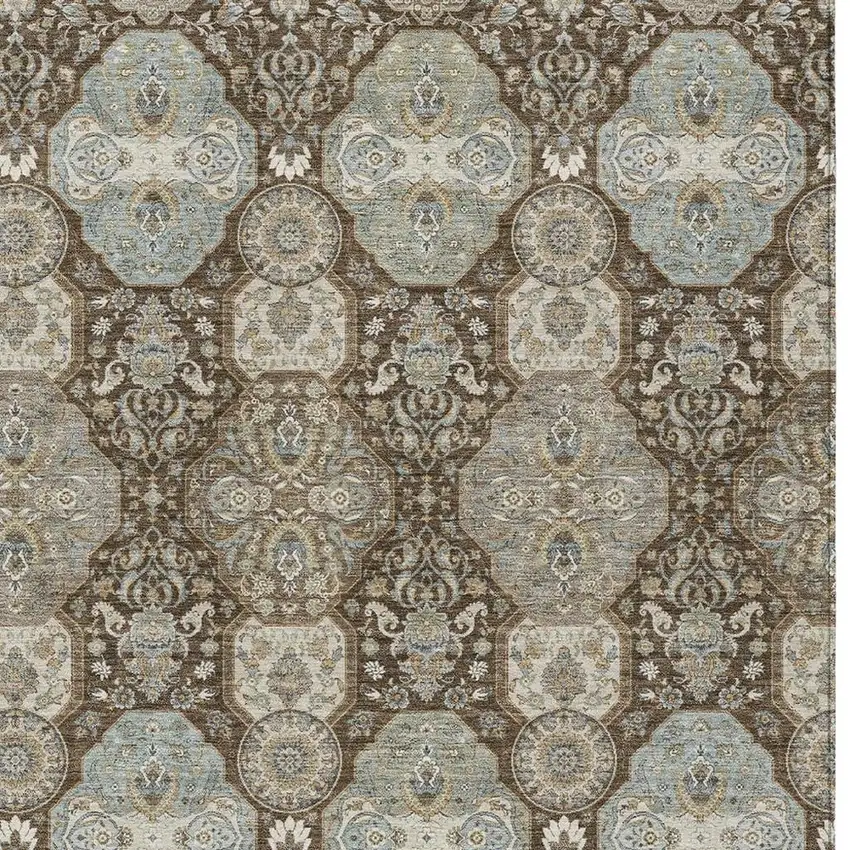 Chocolate And Brown Floral Washable Indoor Outdoor Area Rug Photo 3