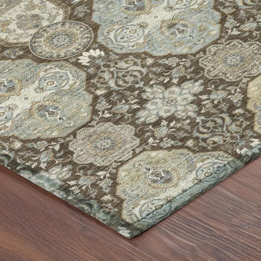 Chocolate And Brown Floral Washable Indoor Outdoor Area Rug Photo 5