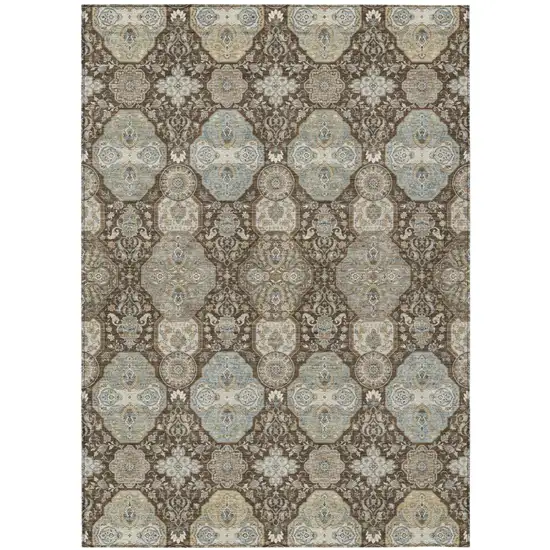 Chocolate And Brown Floral Washable Indoor Outdoor Area Rug Photo 2