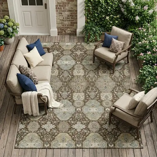 Chocolate And Brown Floral Washable Indoor Outdoor Area Rug Photo 1