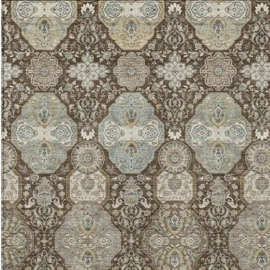 Chocolate And Brown Floral Washable Indoor Outdoor Area Rug Photo 3