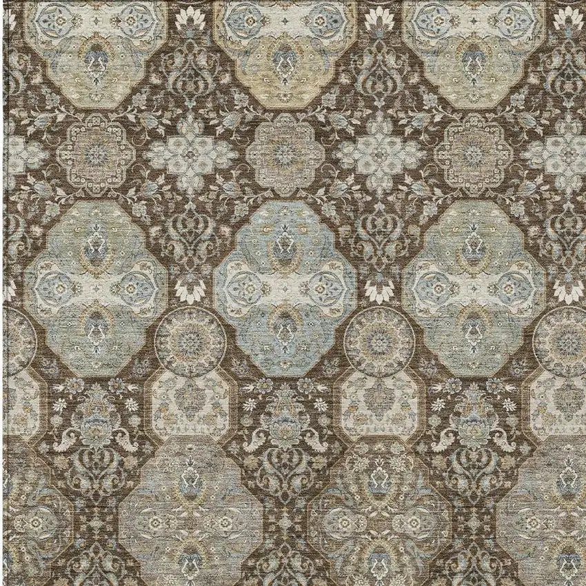 Chocolate And Brown Floral Washable Indoor Outdoor Area Rug Photo 3