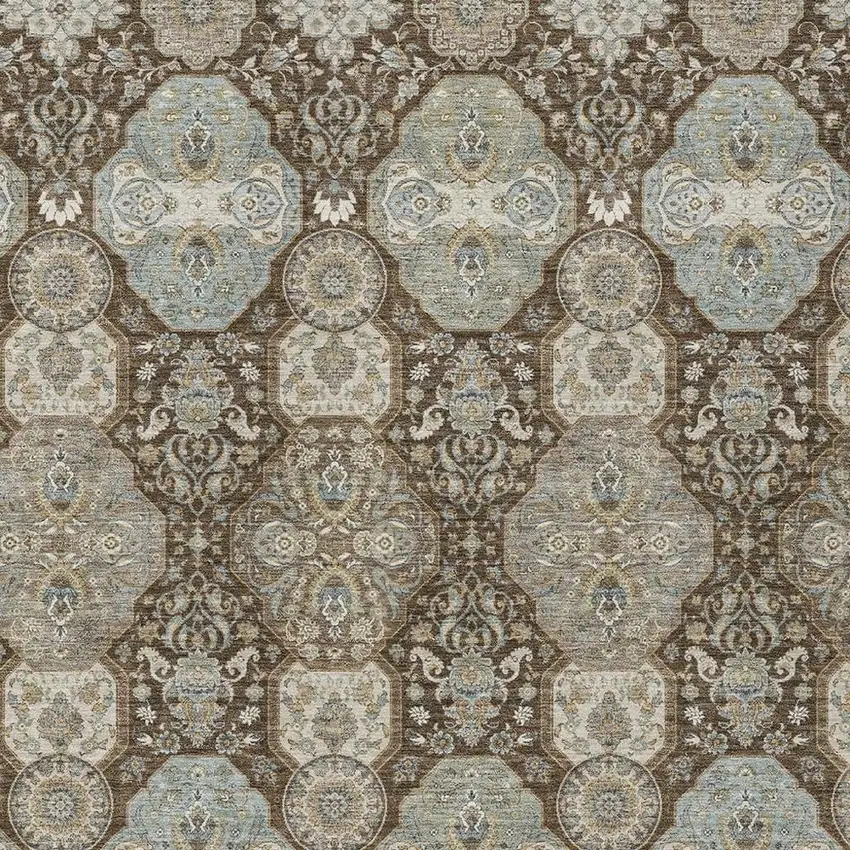 Chocolate And Brown Floral Washable Indoor Outdoor Area Rug Photo 3