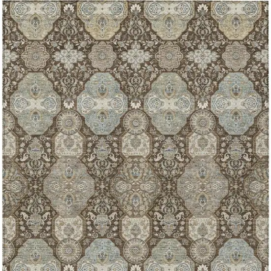 Chocolate And Brown Floral Washable Indoor Outdoor Area Rug Photo 4