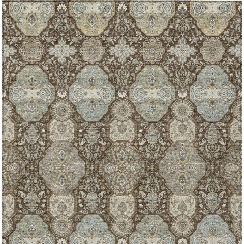 Chocolate And Brown Floral Washable Indoor Outdoor Area Rug Photo 4