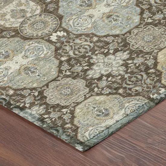 Chocolate And Brown Floral Washable Indoor Outdoor Area Rug Photo 5
