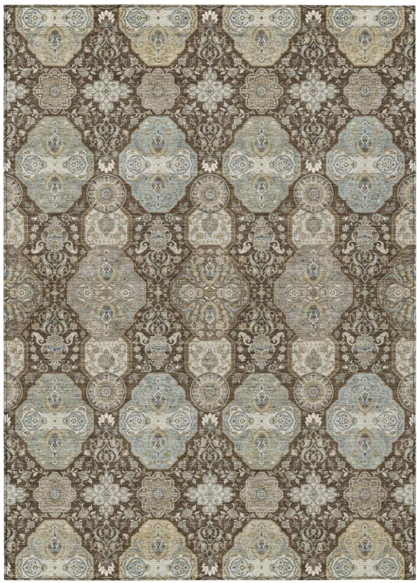 Chocolate And Brown Floral Washable Indoor Outdoor Area Rug Photo 2