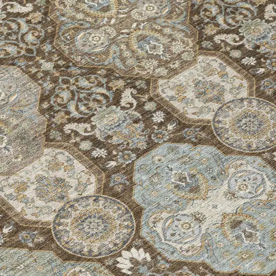 Chocolate And Brown Floral Washable Indoor Outdoor Area Rug Photo 6