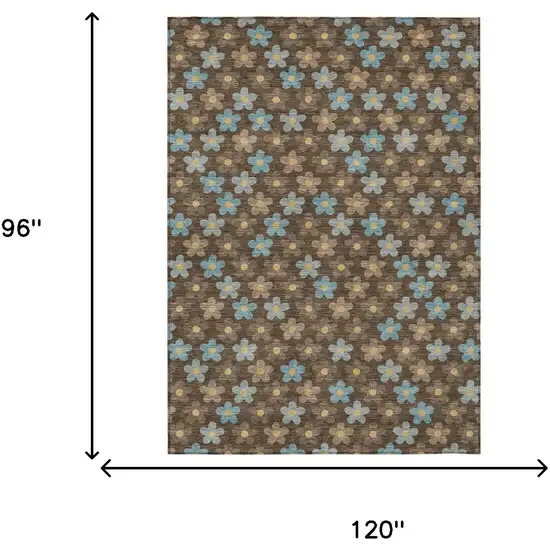 Chocolate And Brown Floral Washable Indoor Outdoor Area Rug Photo 7