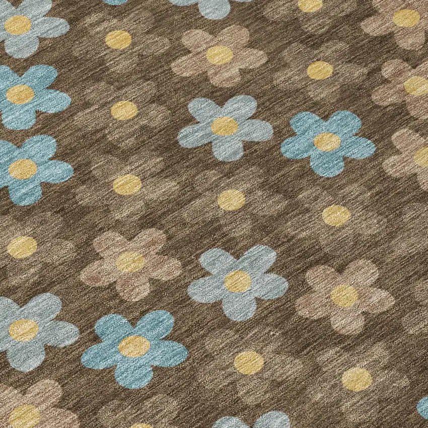 Chocolate And Brown Floral Washable Indoor Outdoor Area Rug Photo 6